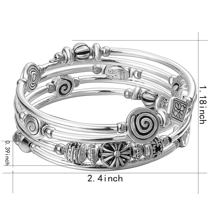 Beaded Pearl Bangle Wrap Bracelet - Fashion Bohemian Jewelry Multilayer Charm Bracelet with Thick Silver Metal Beads, Gift For Women(Metal)