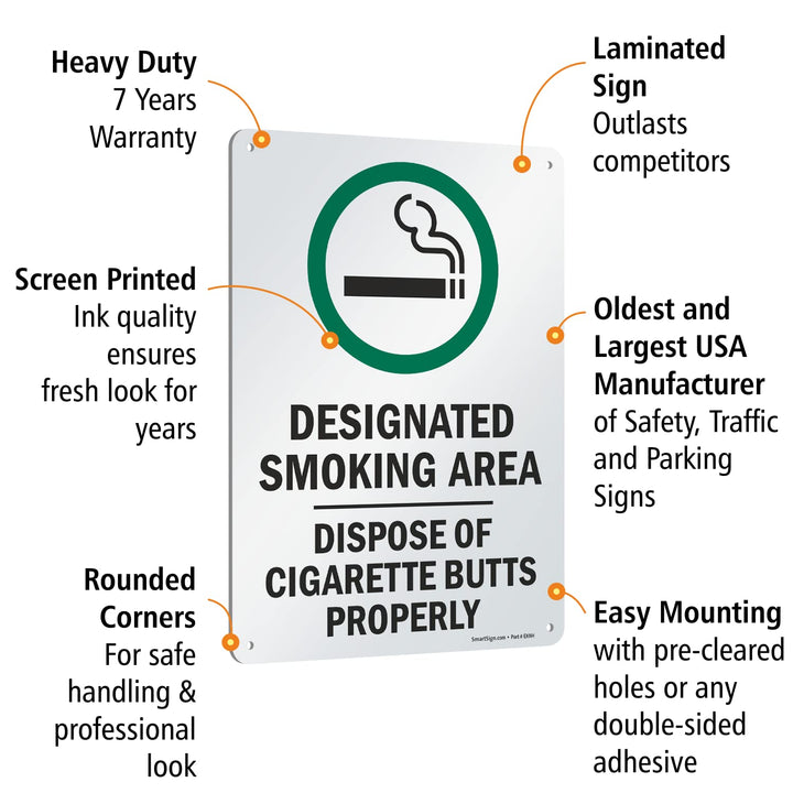 SmartSign 14 x 10 inch “Designated Smoking Area - Dispo