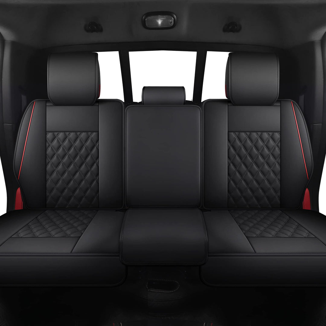 Car Seat Covers for Dodge Ram,Fit 2009-2023 1500/2500/3500 HD Pick-up Truck,Crew,Regular,Quad,Mega Cab,Waterproof Synthetic Leather Seat Covers(5PCS-Full Set,Black-Red)
