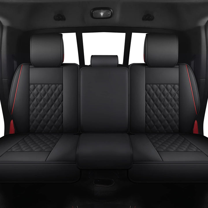 Car Seat Covers for Dodge Ram,Fit 2009-2023 1500/2500/3500 HD Pick-up Truck,Crew,Regular,Quad,Mega Cab,Waterproof Synthetic Leather Seat Covers(5PCS-Full Set,Black-Red)
