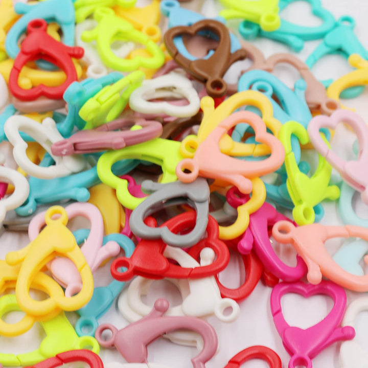 100pcs Plastic Lobster Clasps Hook Clips 35x20mm Lanyard Snap Hooks for DIY Backpack Key Rings Chains (100pcs Heart Shape 35mm Lobster)