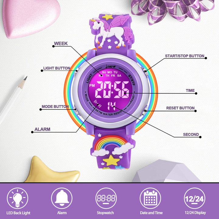 Kids Toys Age 3 4 5 6 7 8 9 10, Toddler Watches for Girls Unicorn Gifts for Girls Toddler Toys for Girls Age 3-8 Xmas Gift for 3 4 5 6 7 8 9 Years Old Girl - Unicorn Purple
