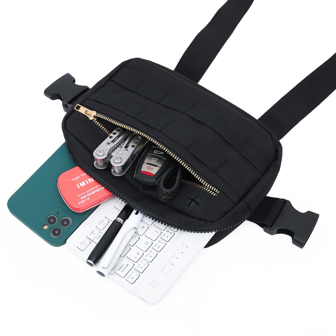 Outdoor Water Resistant Chest Bag for Men,Tactical EDC Chest Pack with Built-in Phone Holder, Lightweight Utility Chest Rig Pouch for Workouts, Running,Cycling,Hiking (M, Black)