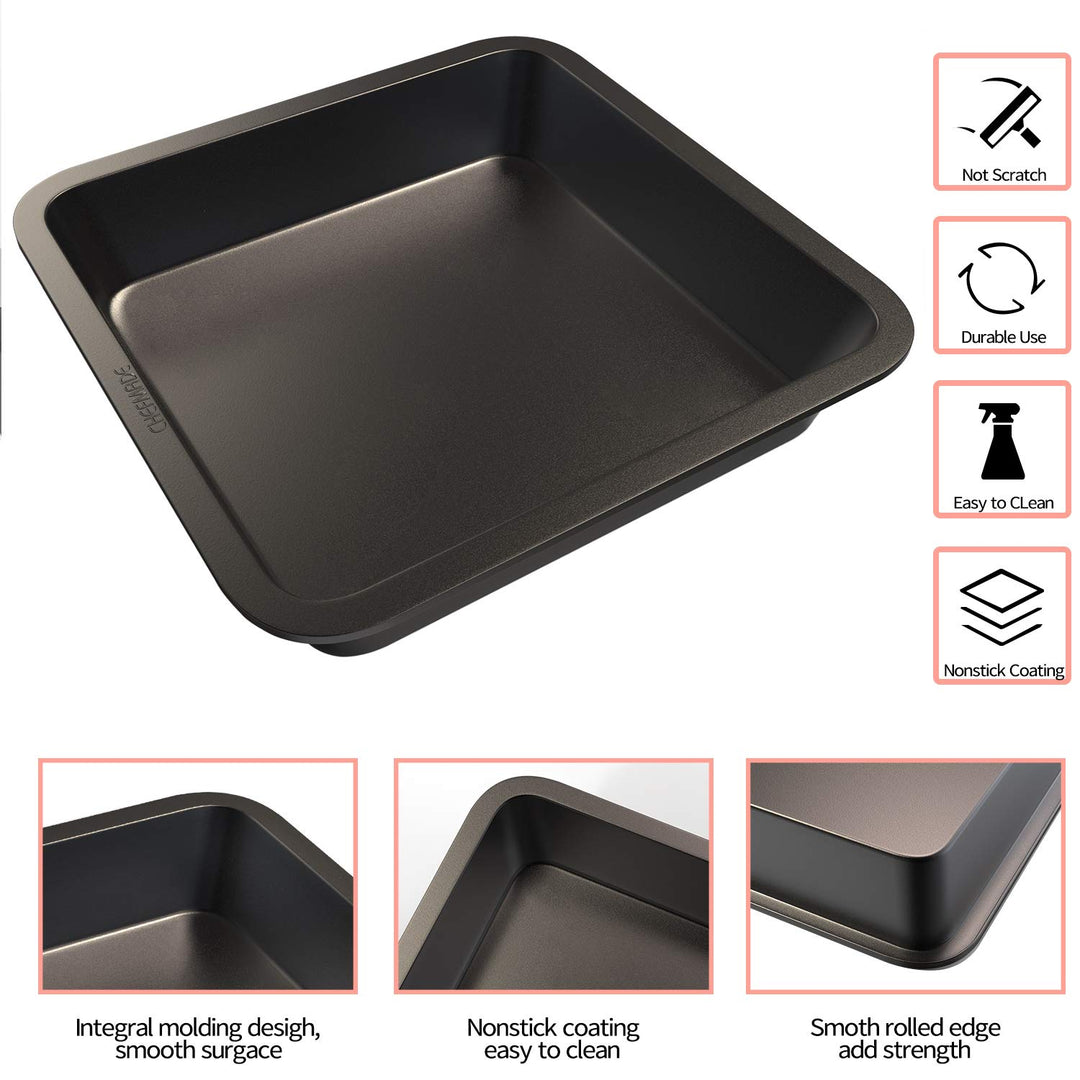 Square Cake Pan, 8-Inch Bakeware Non-Stick Carbon Steel Pan Deep Dish Oven Baking Mold Baking Tray Ovenware for Cakes, Bread, Pizza, Cookies