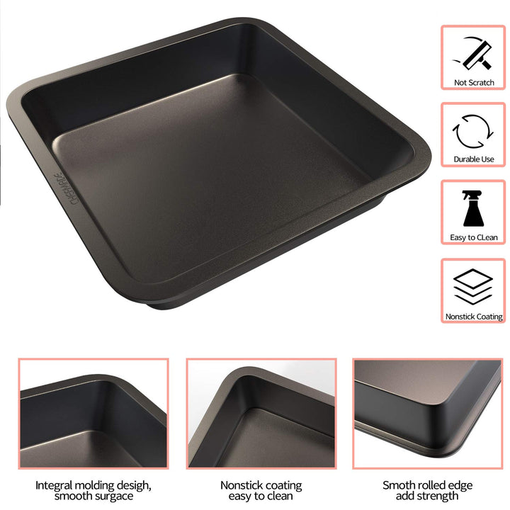 Square Cake Pan, 8-Inch Bakeware Non-Stick Carbon Steel Pan Deep Dish Oven Baking Mold Baking Tray Ovenware for Cakes, Bread, Pizza, Cookies
