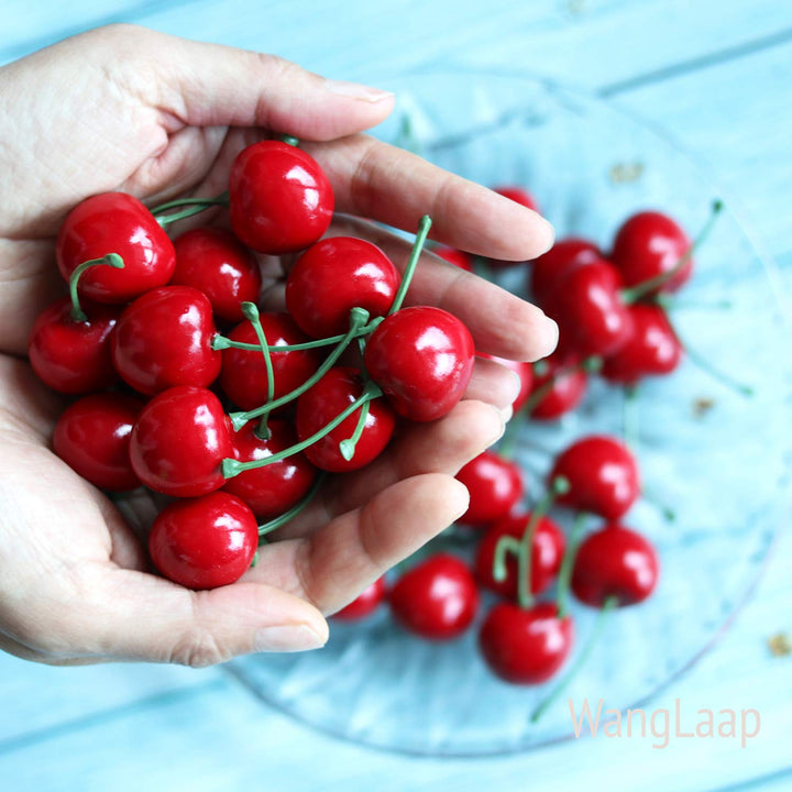 50Pcs Artificial Red Cherries 30mm/1.18inch Simulation Lifelike Cherry Fake Fruit for Home Kitchen Dining Decoration (Red)