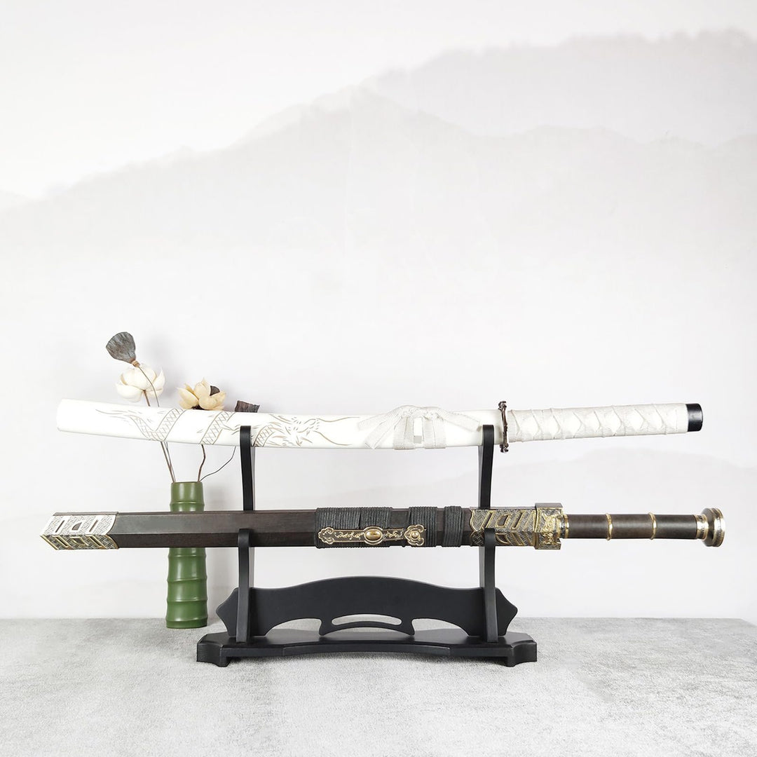 Sword Stand Katana Stand, Black Wood Sword Katana Wall Mount Holder, Gladiator Sword Wall Display Crusader Sword Stand Knife Hanger Bracket Rack
