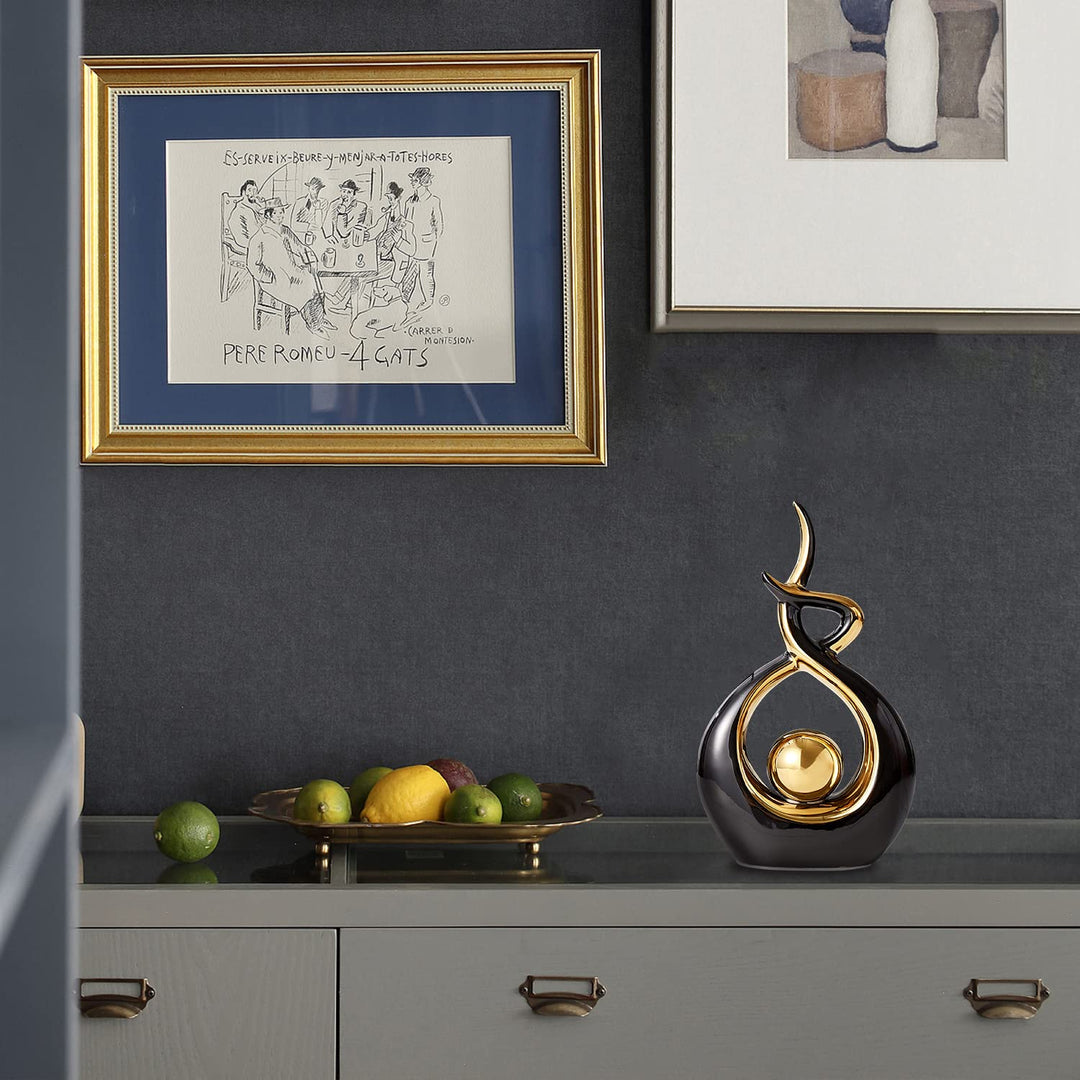 Home Decor Modern Abstract Art Ceramic Statue Table Decorations for Dining Room Living Room Office Centerpiece 10.8 H x 6.49 L (Black, Small)