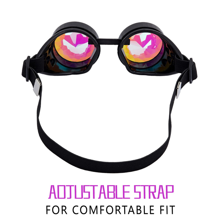 Steampunk Rave Glasses Goggles with Rainbow Crystal Glass Lens,Black,Adjustable