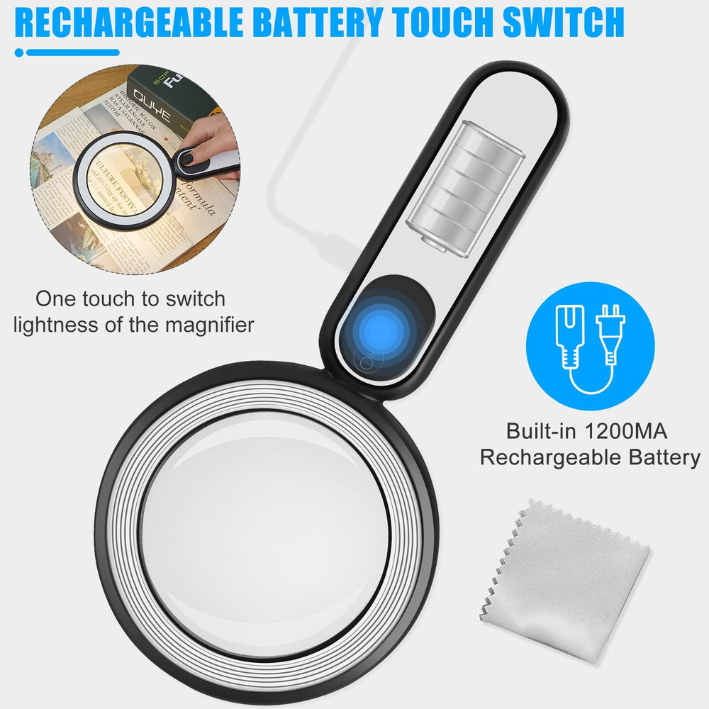 Rechargeable Magnifying Glass with Light, 30X 4.7IN Han