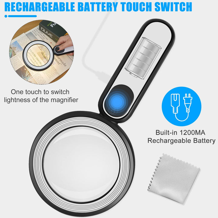 Rechargeable Magnifying Glass with Light, 30X 4.7IN Han