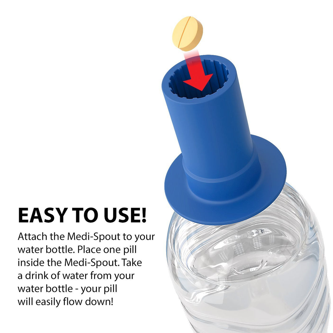 Ezy Dose Medi-Spout Pill Assist Water Bottle Cap Makes Swallowing Pills Easy