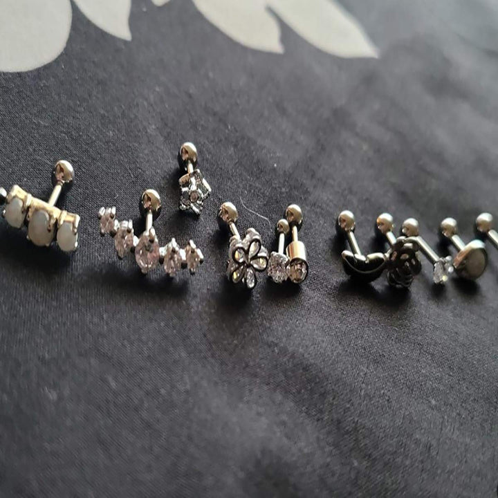 12Pcs 16G Stainless Steel Cartilage Cubic Zirconia Stud Earrings for Men Women Conch Forward Helix Tragus Daith Piercing Jewelry