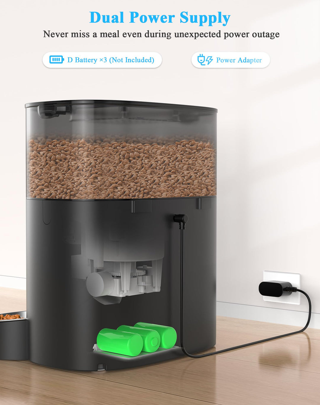 Automatic Cat Feeder, 6L Pet Feeder for 2 Cats &amp; Dogs, Auto Cat Dry Food Dispenser with Desiccant Bag, Timer Feeder Portion Control 1-6 Meals per Day, Dual Power Supply, Voice Recorder