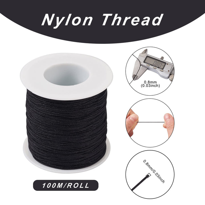 Cheriswelry 100M 0.8mm Nylon Beading Cord Black Chinese Knotting Rattail Macrame Thread String Roll for Jewelry Making Kumihimo Wrapping Supplies DIY Crafts