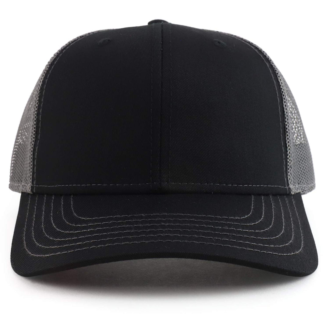 Oversize XXL Low Profile Two Tone Mesh Back Trucker Baseball Cap - Black Charcoal - 2XL