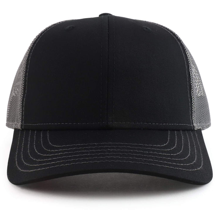 Oversize XXL Low Profile Two Tone Mesh Back Trucker Baseball Cap - Black Charcoal - 2XL