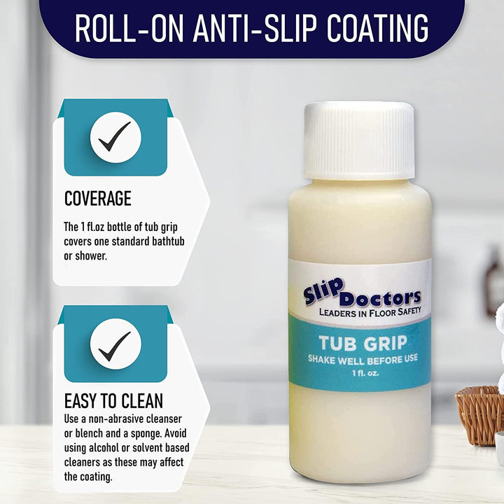 SlipDoctors Tub Grip Anti-Slip Bath &amp; Shower Floor Solution – Fixes Slippery Fiberglass &amp; Acrylic Bathtub or Showers – Clear Non-Slip Textured Coating