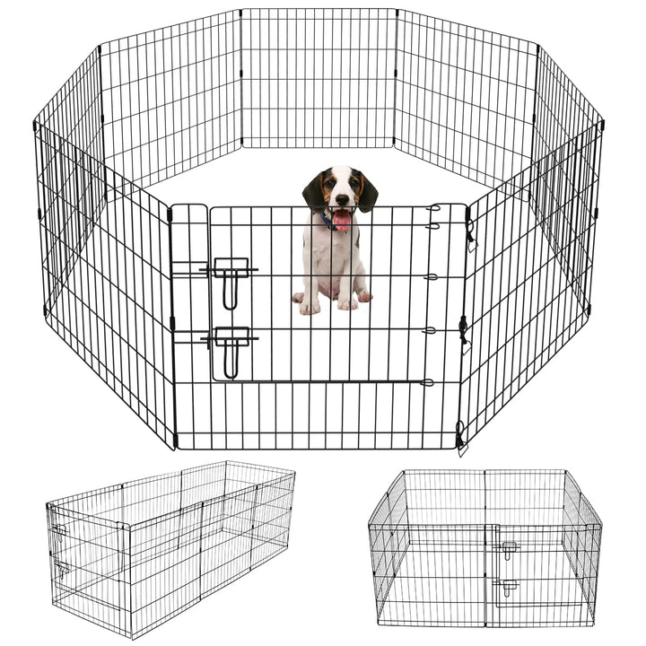 Pet Playpen Puppy Playpen Kennels Dog Fence Exercise Pen Gate Fence Foldable Dog Crate 8 Panels 24 Inch Kennels Pen Playpen Options Ideal for Pet Animals Outdoor Indoor(Black 24&#39;&#39;x24&#39;&#39;)