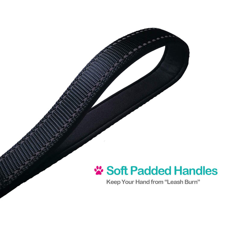 Short Dog Leash - Traffic Padded Handle - Heavy Duty - Short Nylon Dog Lead for Training Control - Reflective Threads Pet Leashes for Large Dogs and Medium Dogs (12 Inch, Black)