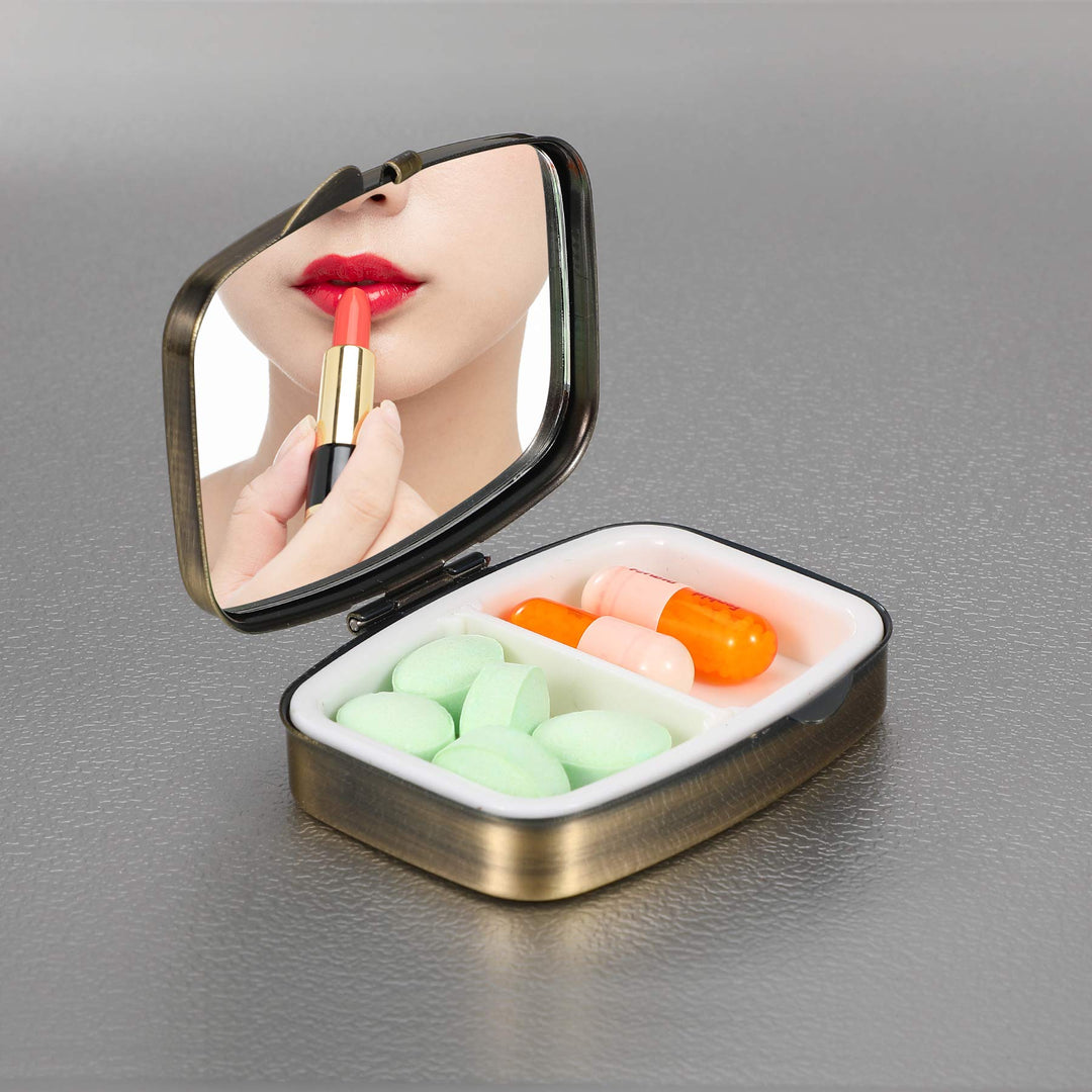 Dynippy Pill Case Pill Box with Mirror Retro Pocket 2 C