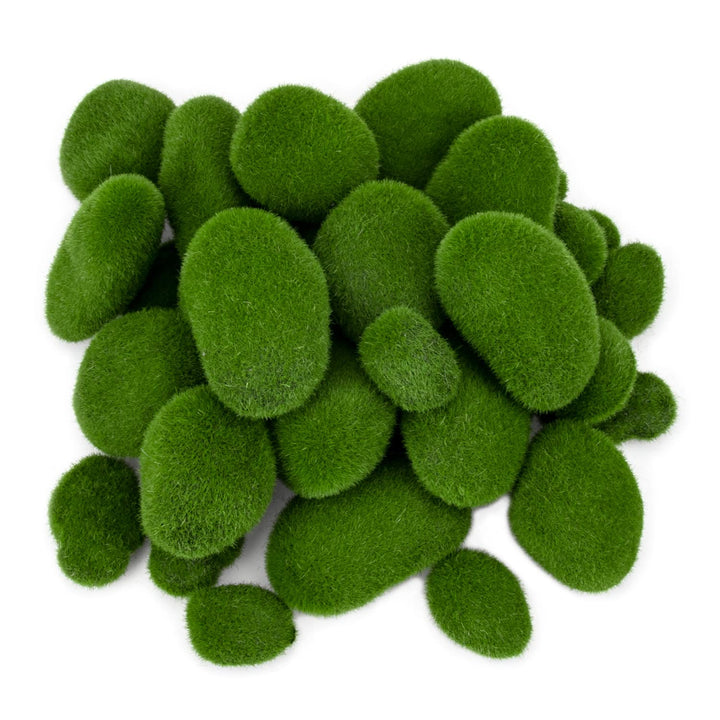 50 Pcs 5 Size Artificial Moss Rocks Decorative Faux Green Moss Covered Stones Fake Moss Balls for Garden Decor DIY Floral Arrangements Plant Poted Decoration