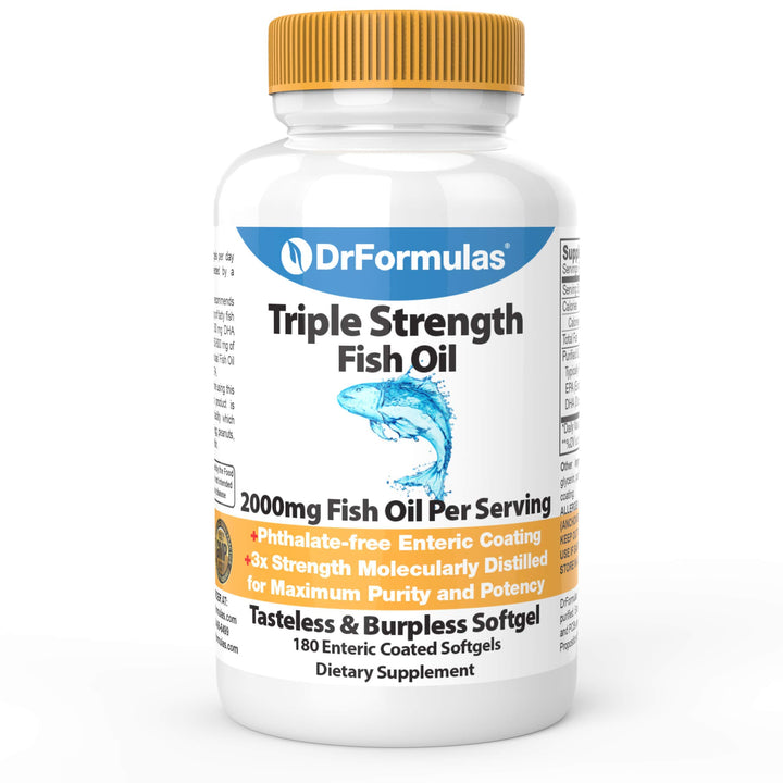 2000mg Triple Strength Omega 3 Fish Oil with EPA and DHA, 180 Burpless Softgels