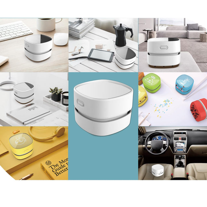 Desktop Vacuum Cleaner, Mini Table dust Sweeper Energy Saving,High Endurance up to 90 mins,Cordless&amp;360º Rotatable Design for Keyboard/Home/School/Office(White AA Battery)