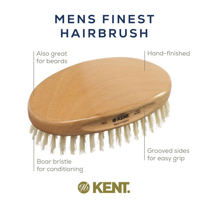 Kent Mg3 Oval Beechwood Black Pure Bristle Luxury Military Brush For Fine &amp; Thinning Hair