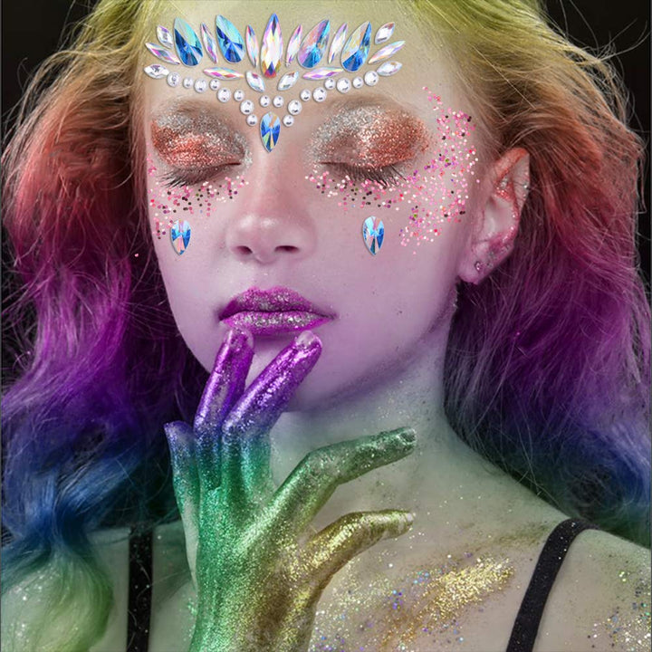 SIQUK 10 Sets Face Jewels Body Gems Stickers Mermaid Fa