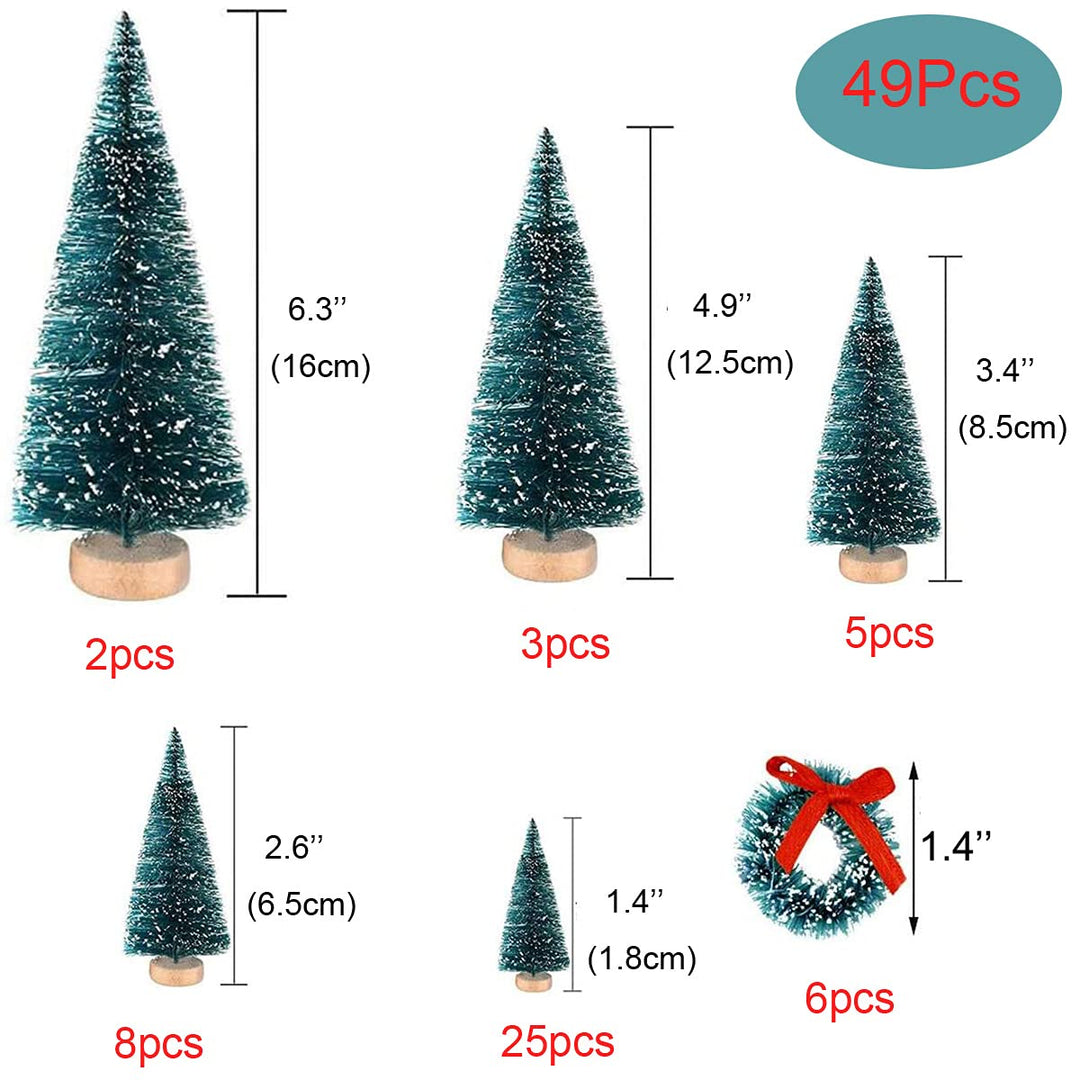 49PCS Artificial Mini Christmas Trees,Christmas Mini Table Tree,Mini Sisal Snow Frost Trees Bottle Brush Trees Mini Christmas Tree Pine Tree for DIY Room Decor Home Table Top Decoration (Blue-2)