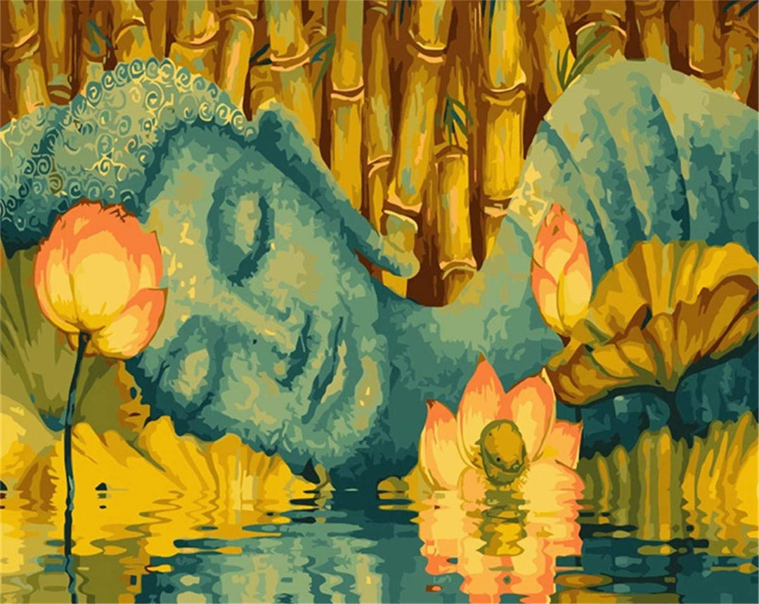 Paint by Numbers, DIY Painting by Numbers for Adults Beginner Kids - Buddha 16x20 inch DIY Oil Paint Digital Oil Painting (Water Lily Buddha, Frameless)