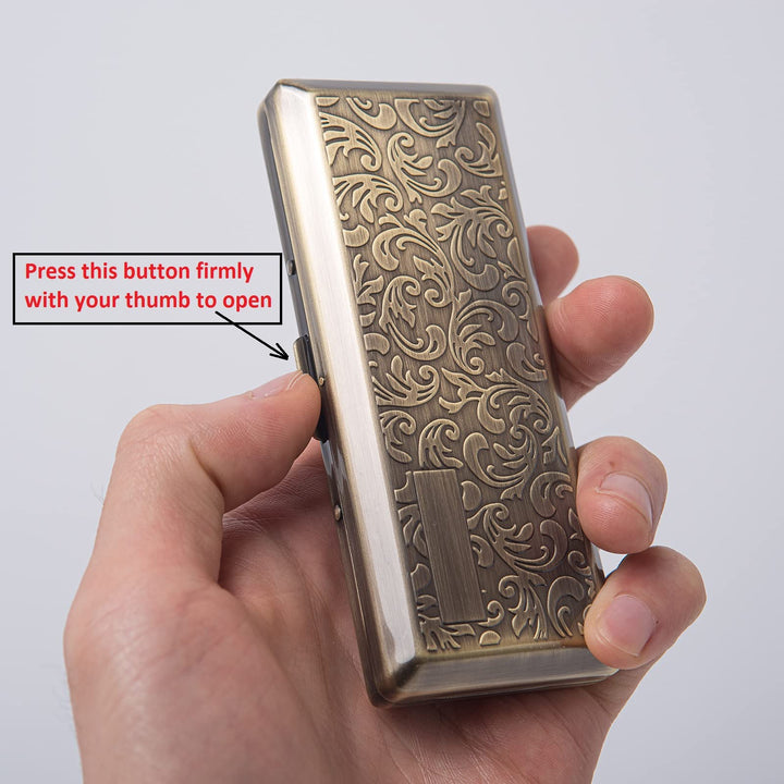 Metal Carry Cigarette Case, Double Sided Spring Clip,Holds 10 100mm Cigarettes (Vines Bronze)