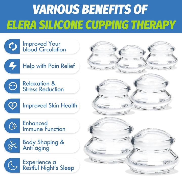 ELERA Silicone Cupping Therapy Set, Professionally Chinese Massage Cups for Cupping Therapy and Cellulite Reduction (7 Cups)
