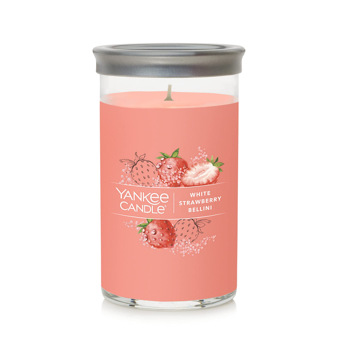 White Strawberry Bellini Signature Medium Pillar Candle, 14.25oz,
