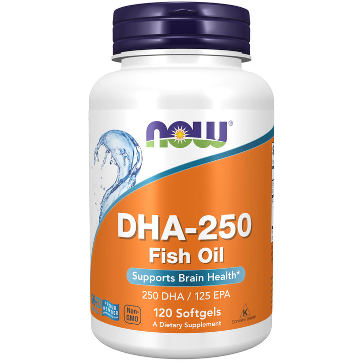 NOW Foods Supplements, DHA-250 with 125 EPA, Molecularly Distilled, Supports Brain Health*, 120 Softgels