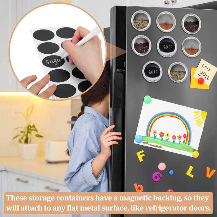 Magnetic Spice Storage Set 36 Pcs Stainless Steel Spice Jars with 72 Pcs Spice Labels Marker Pen Magnetic Spice Tins Magnet Spice Storage Containers with Clear Lid for Fridge and Grill, Sift and Pour