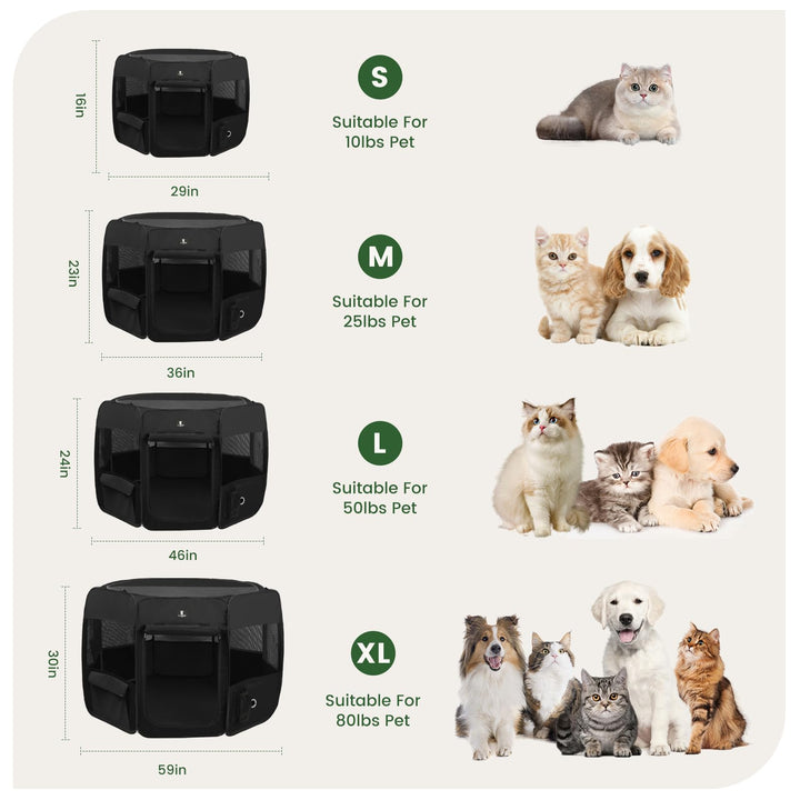 Dog Playpen Portable Pet Play Pens for Puppies, Cat, Rabbit, Chicks, Foldable Exercise Play Tent Kennel Crate, Indoor/Outdoor Travel Camping Black Large