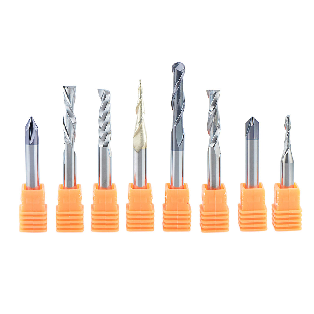 8Pcs Carbide CNC Router Bits Set 1/4 Inch Shank for Woodworking Detail Carving Trimming V Groove Engraving Slotting Mortise