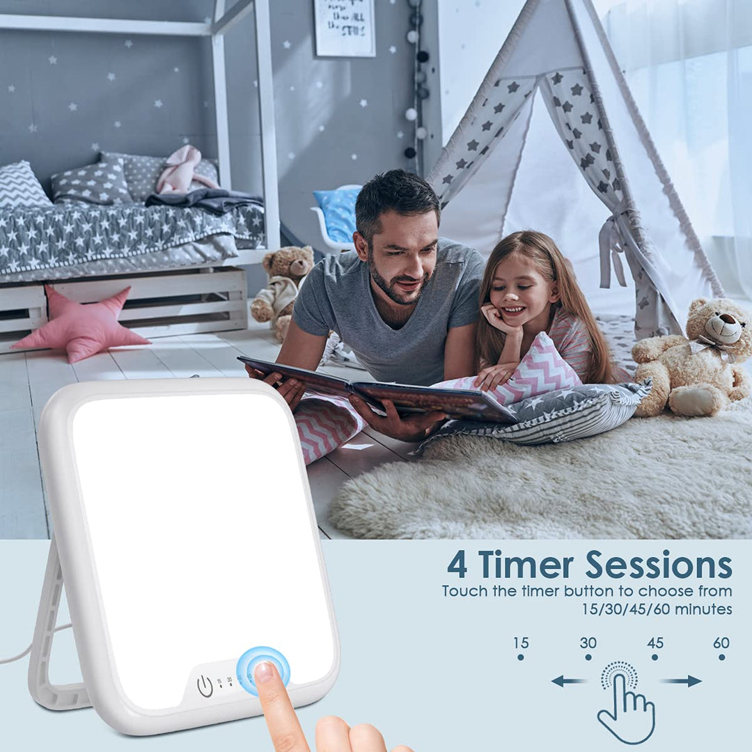 Light Therapy Lamp, Ultra-Thin UV-Free 10000 Lux Therapy Light, Touch Control with Stepless Brightness Levels and 4 Timer Function, Memory Function, 90°Rotatable Stand for a Happy Life