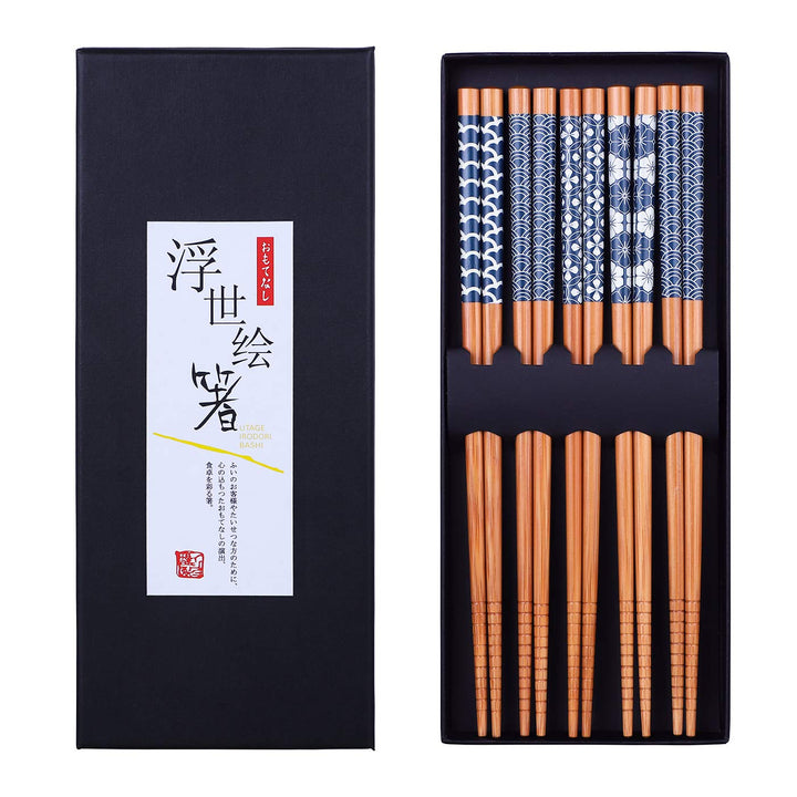 5 Pairs Natural Bamboo Chopsticks Reusable Classic Japanese Style Chop Sticks Gift Sets, Dishwasher Safe, 8.8 Inch/22.5cm