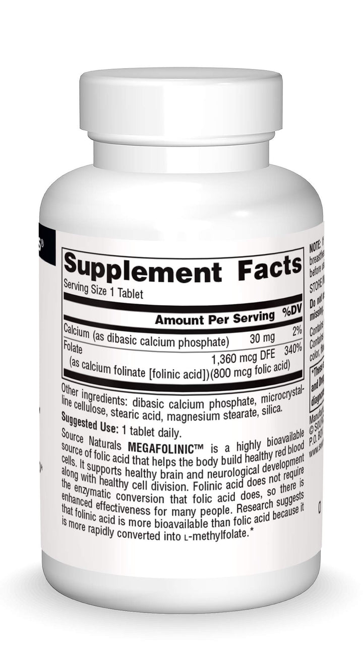 Source Naturals MegaFolinic 800mcg - 60 Tablets