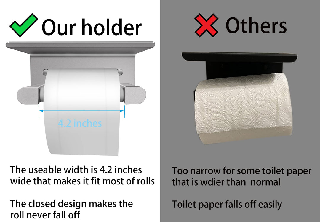 Bathroom Toilet Paper Holder, Matte Silver Wall Mount Toilet Roll Holder with Shelf, Aluminum Spring Loaded Roller Wall Toilet Paper Roll Holder for Bathroom &amp; Kitchen