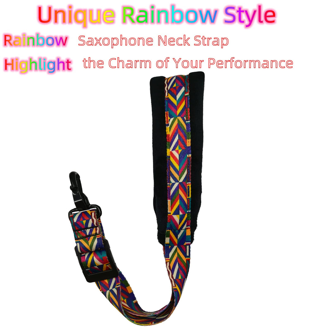 Saxophone Neck Strap Soft Padded Rainbow Braided Pattern for Alto Baritone Soprano Sax