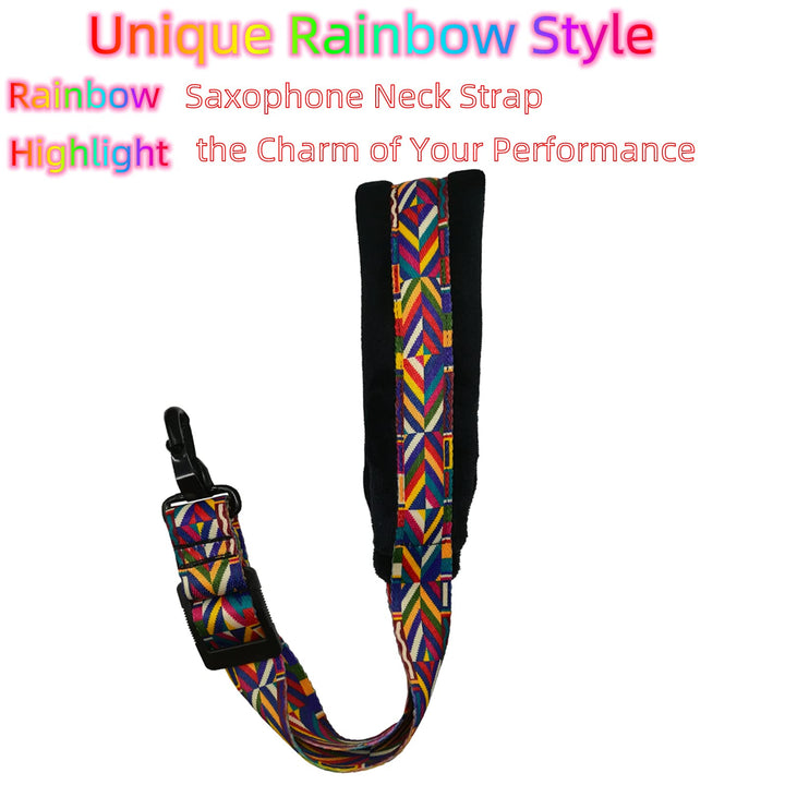 Saxophone Neck Strap Soft Padded Rainbow Braided Pattern for Alto Baritone Soprano Sax