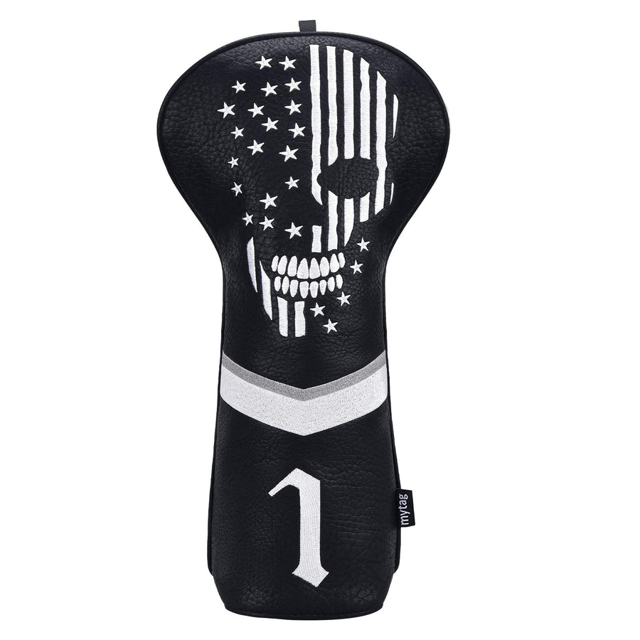 mytag Golf Skull Skeleton Head Cover Golf Club Black Leather Headcovers Set Fits Driver Fairway Wood Hybrid (1pc Driver Cover)