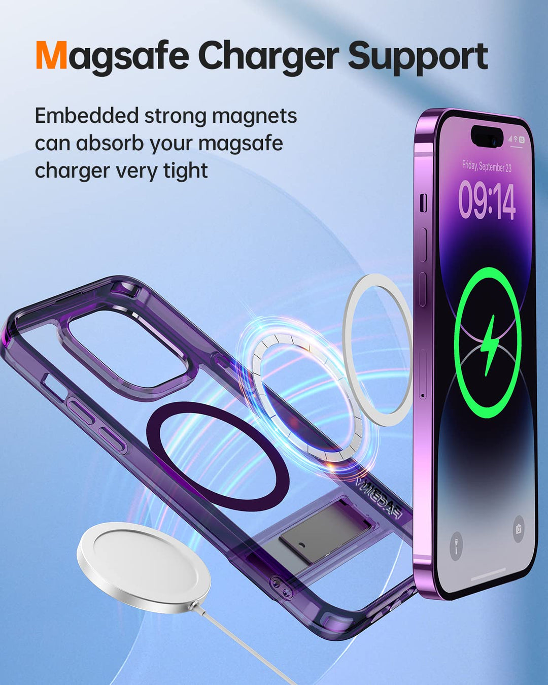 Magnetic Kickstand Case for iPhone 14 Pro Max 6.7 [Magsafe Compatible] [Anti-Yellowing] [3-Way Stand] Shockproof, Crystal Clear