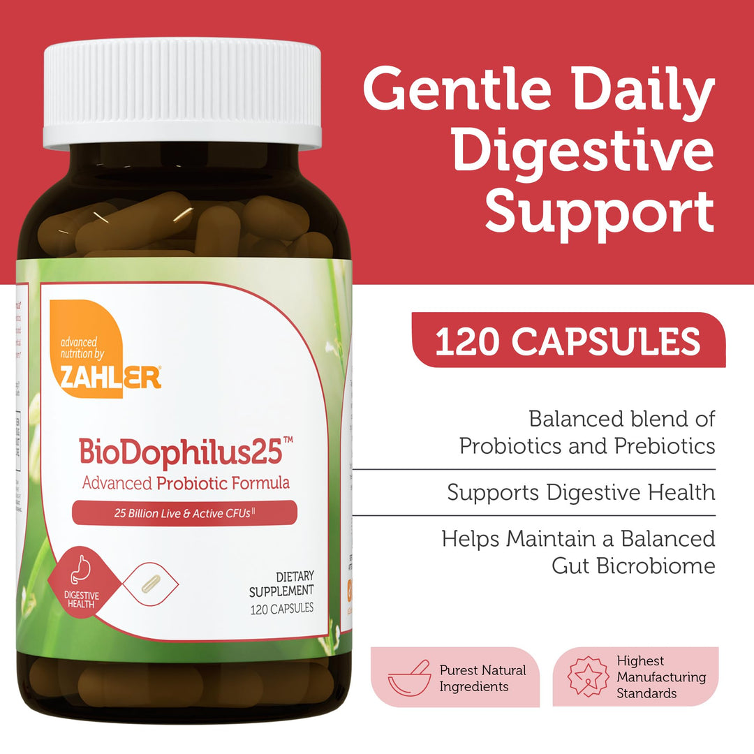 BioDophilus25, 25 Billion CFU Probiotic + Prebiotic - 11 Strains Daily Probiotic Supplement - Kosher Probiotics for Women for Digestive Health, Probiotics for Men for Gut Health (120 Capsules)