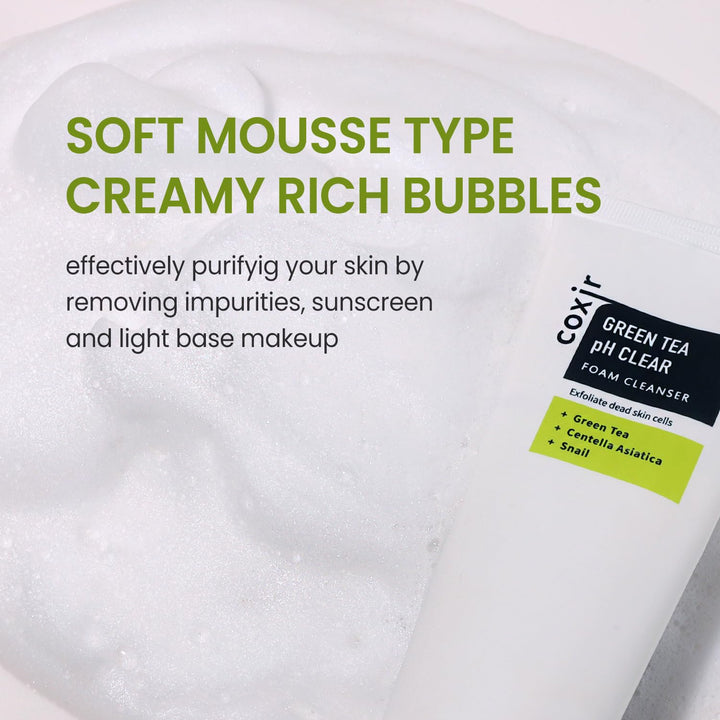 coxir GREENTEA PH CLEAR FOAM CLEANSER l Low pH Formula 