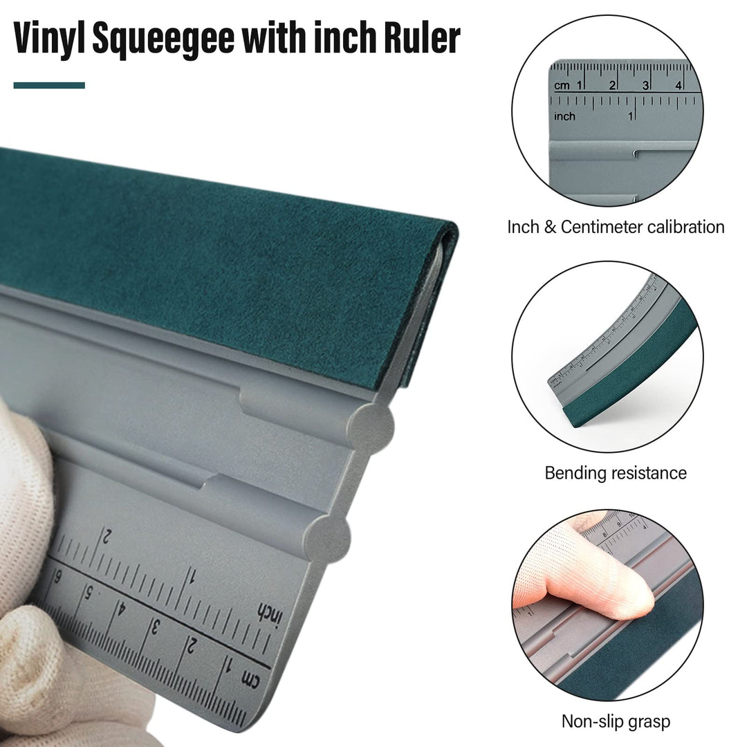 12 Inch Felt Squeegee for Vinyl wtih Ruler 30CM 4 Round Corners Universal Card, Window Tint Film Installing Hard Silver PP Car Vinyl Wrap Scraper Tool